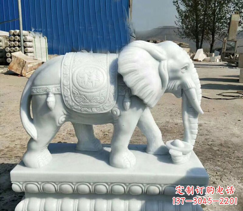 徐州鼻卷元宝的大象汉白玉吉祥如意石雕