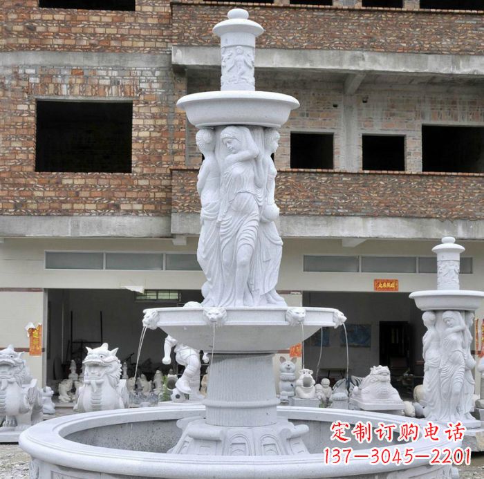徐州别墅景观汉白玉西方人物喷泉石雕