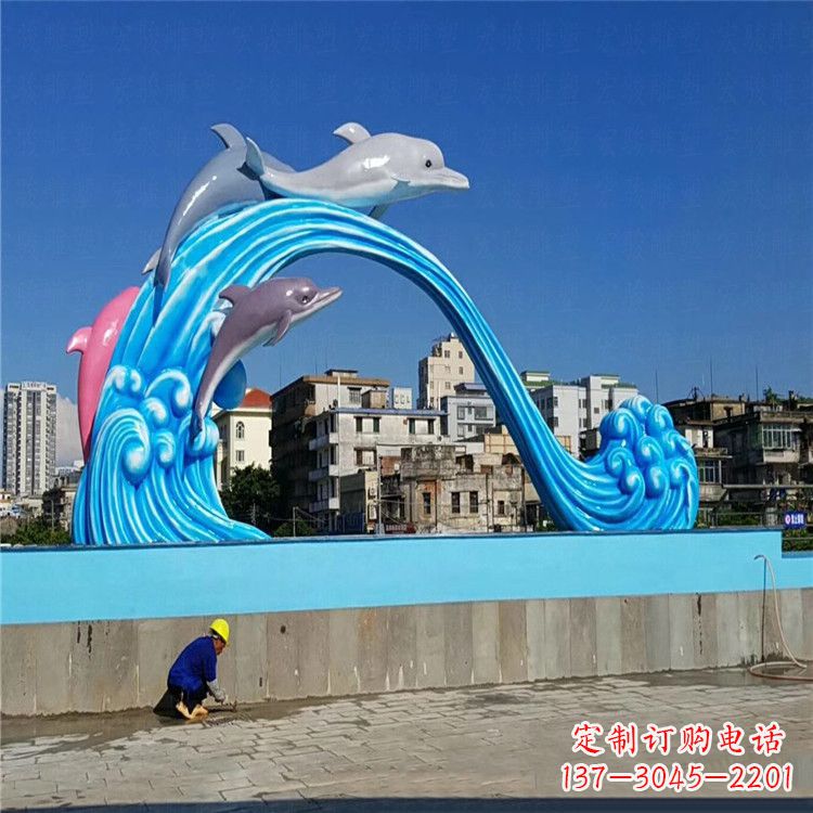 徐州玻璃钢大型景观海豚雕塑-游泳馆游乐场景观雕塑