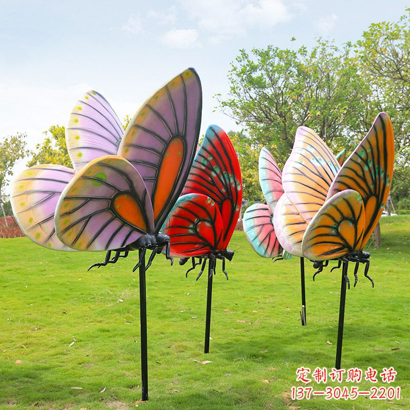 徐州玻璃钢仿真蝴蝶插件,公园园林草地动物雕塑摆件