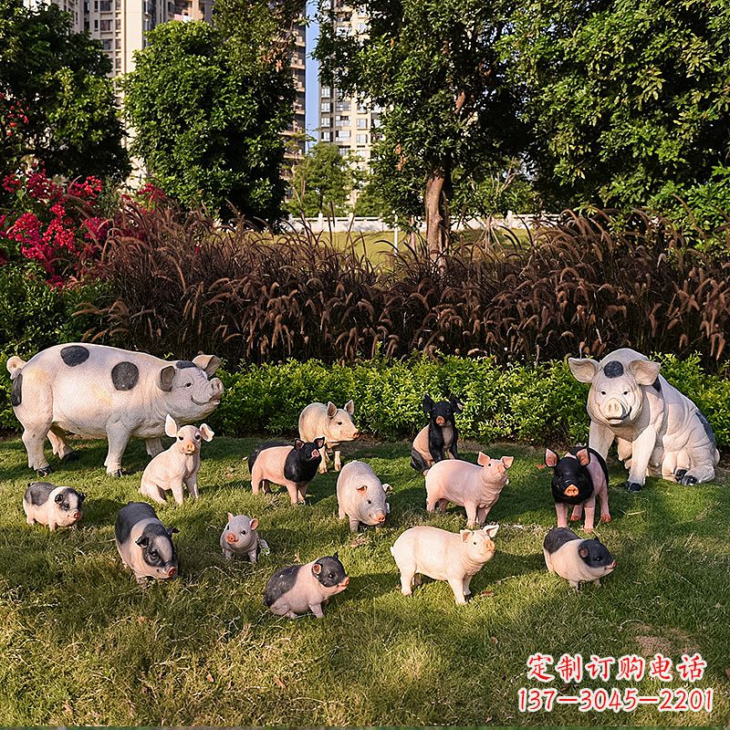 徐州玻璃钢树脂仿真猪雕塑-公园农家院仿真动物雕塑摆件