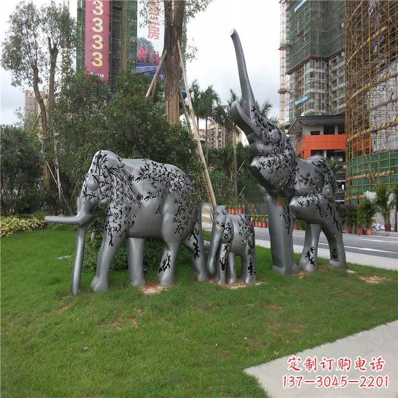 徐州不锈钢抽象大象雕塑-小区园林草坪雕塑景观雕塑