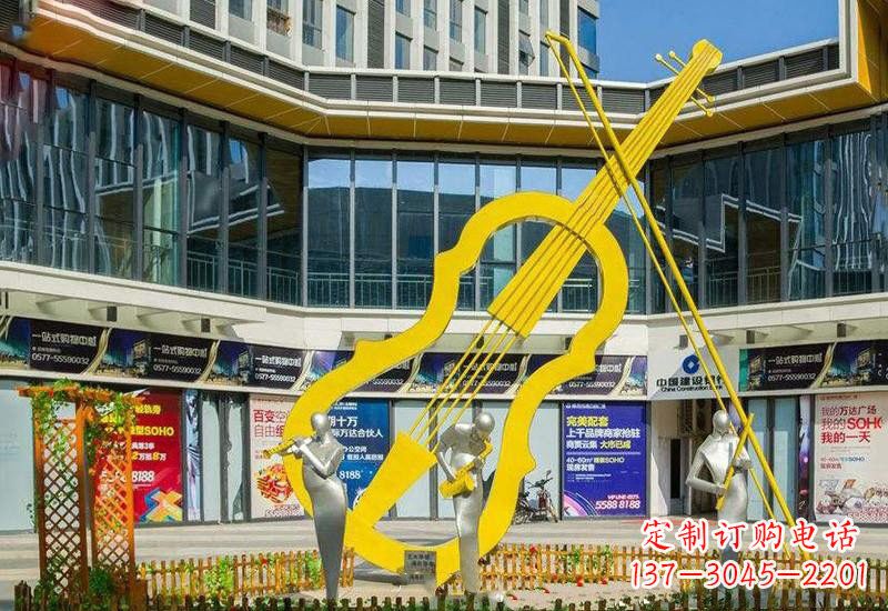 徐州不锈钢抽象喷漆大提琴雕塑
