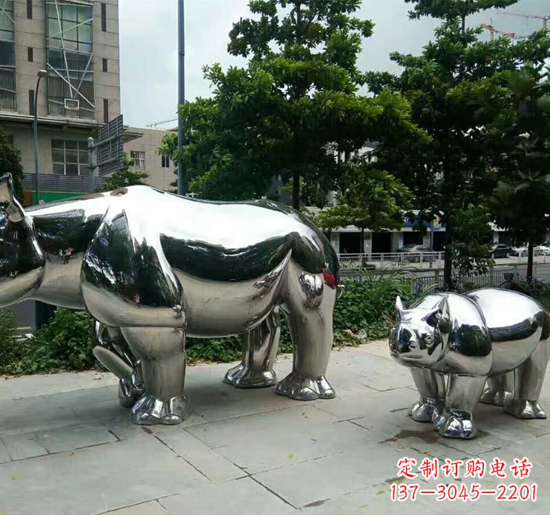 徐州不锈钢公园动物犀牛雕塑