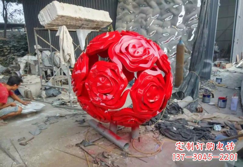 徐州不锈钢公园玫瑰花镂空球雕塑