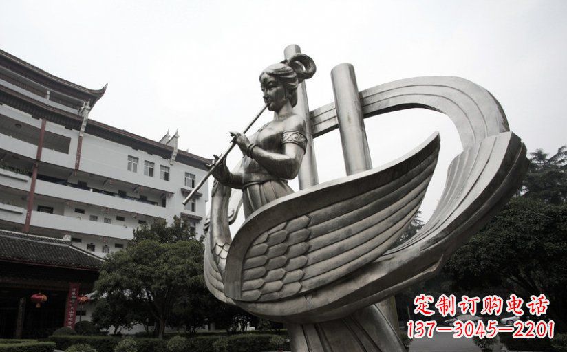徐州不锈钢古代美女吹笛子雕塑