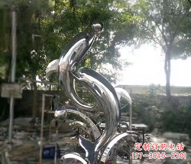徐州不锈钢海豚顶球雕塑