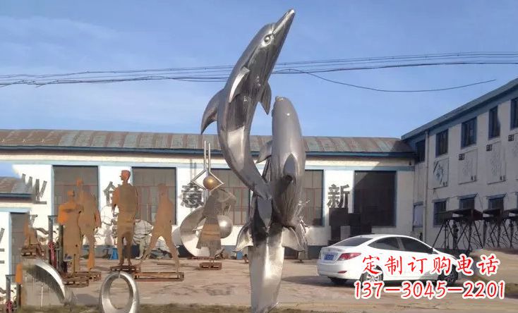 徐州不锈钢海豚嬉戏雕塑 (2)