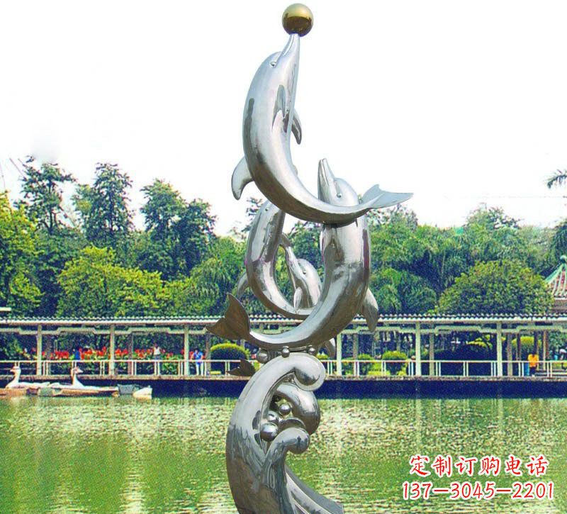 徐州不锈钢海豚戏球动物雕塑