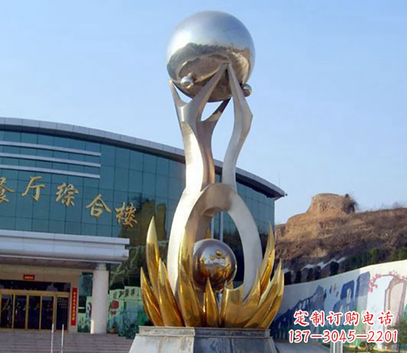 徐州不锈钢荷叶托球企业雕塑
