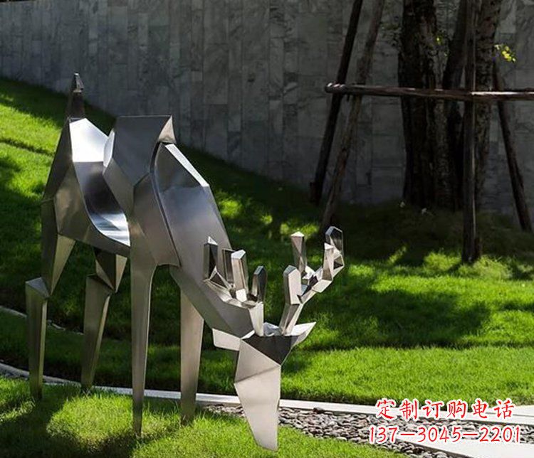 徐州不锈钢几何鹿公园抽象动物雕塑