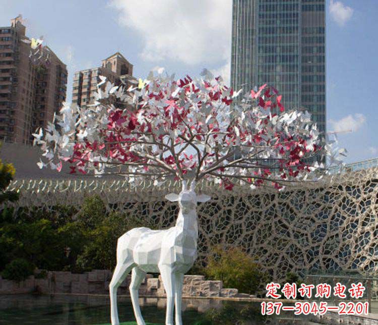 徐州不锈钢几何梅花鹿雕塑