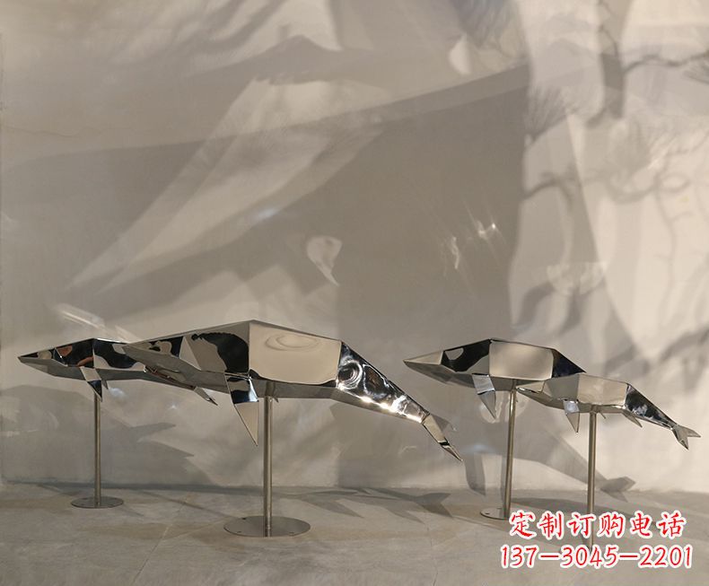 徐州不锈钢镜面抽象几何海豚雕塑
