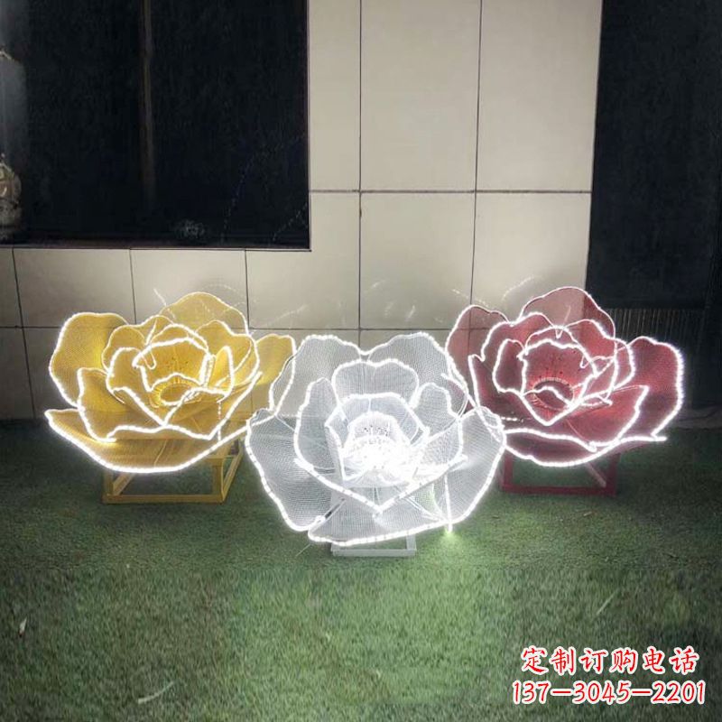徐州精美不锈钢玫瑰花灯光雕塑