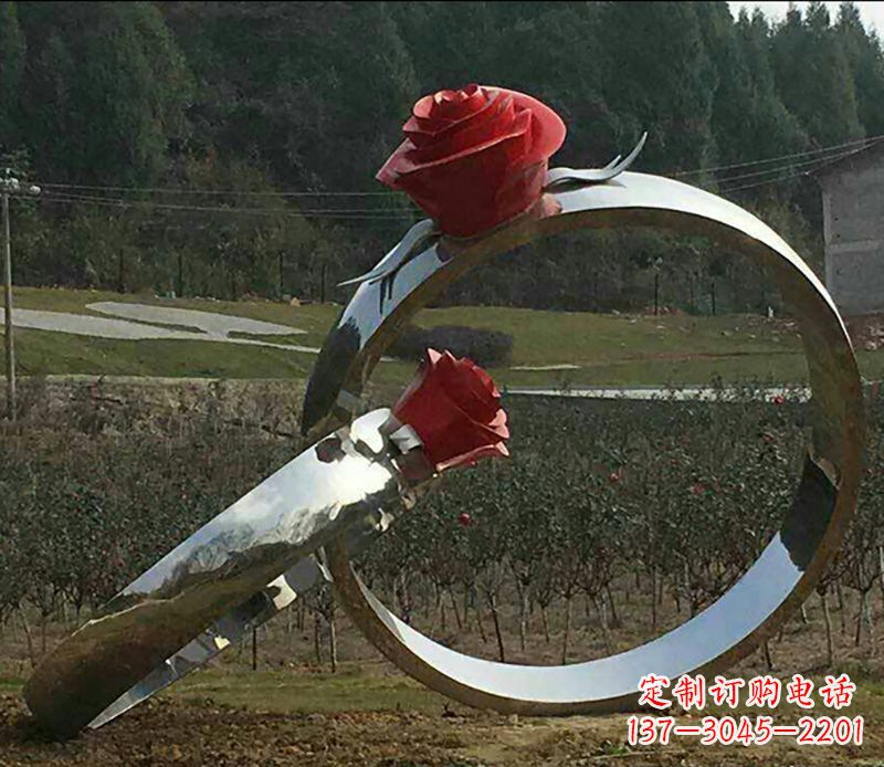 徐州不锈钢玫瑰花对戒雕塑