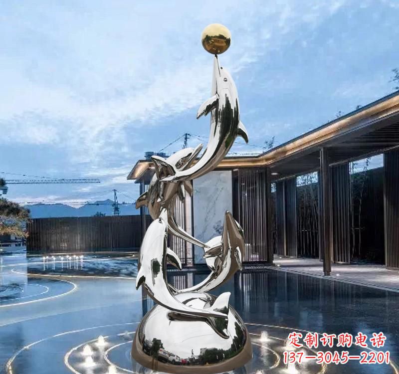 徐州不锈钢水景海豚雕塑