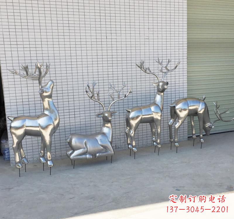 徐州不锈钢现代动物梅花鹿雕塑