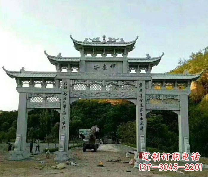 徐州村口三门石雕牌楼 (5)