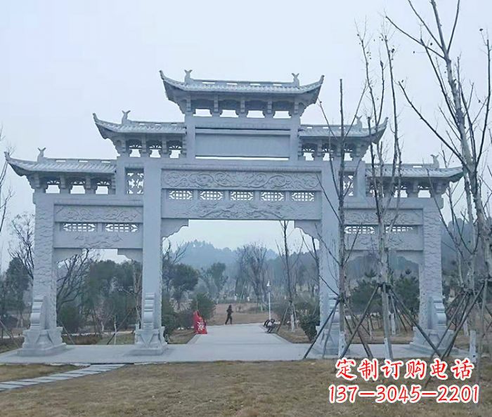 徐州村口三门石雕牌楼_2 (2)