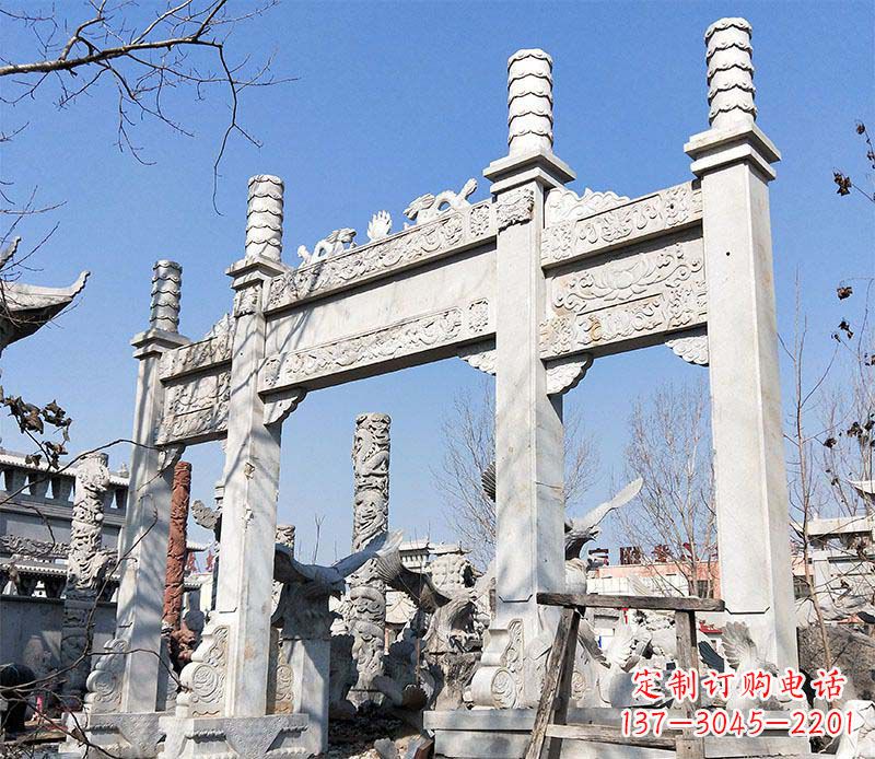 徐州村口三门石牌坊石雕 (2)