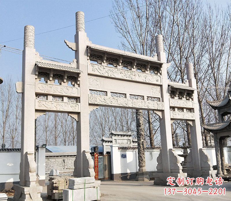 徐州村口三门石牌坊石雕 (3)