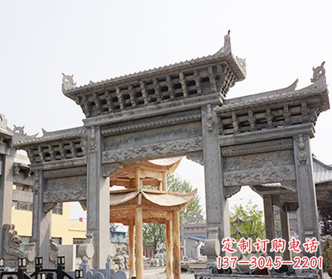 徐州村庄大理石三门牌坊石雕