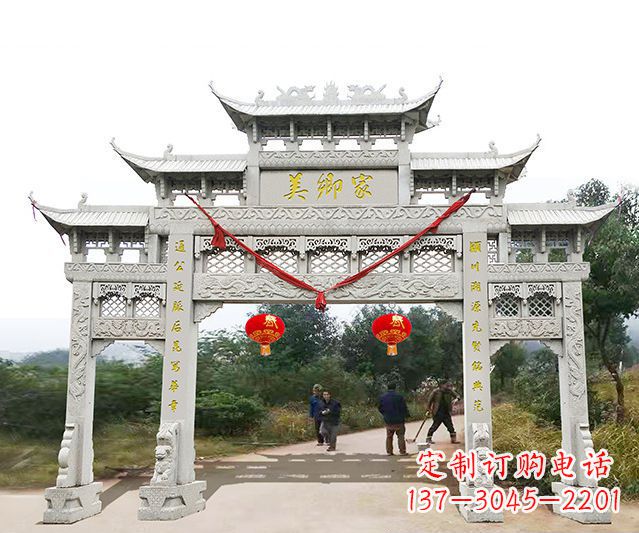 徐州村庄三门五楼牌坊石雕_2