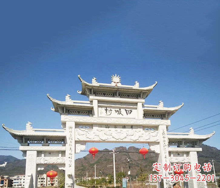 徐州村庄三门五楼石牌坊石雕 (2)