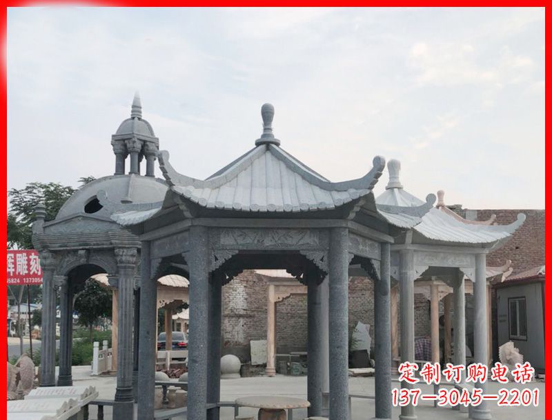 徐州大理石六角凉亭公园石雕 (5)