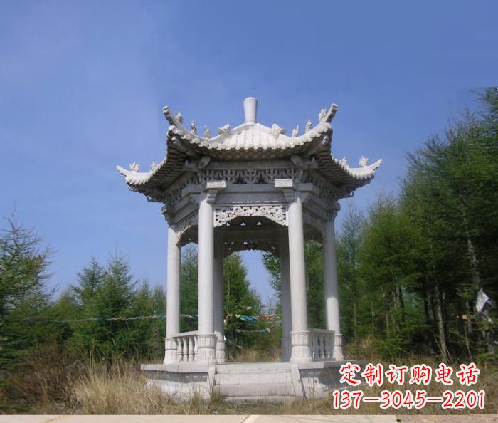 徐州大理石六角石雕凉亭 (3)
