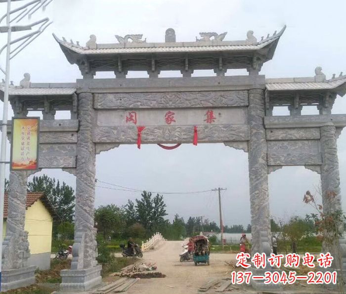 徐州精美大理石三门牌楼雕塑