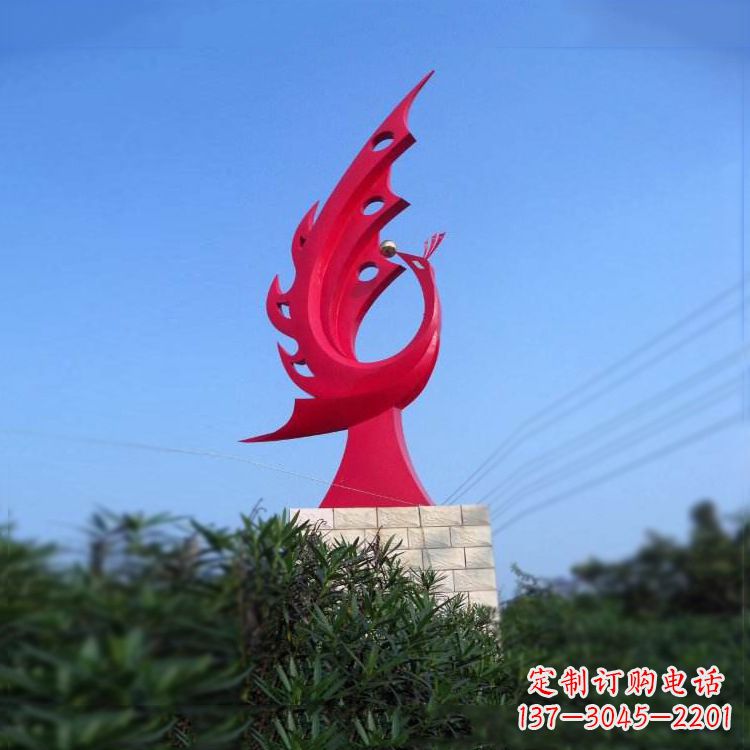 徐州大象红色凤凰不锈钢雕塑-城市动物标识景观雕塑