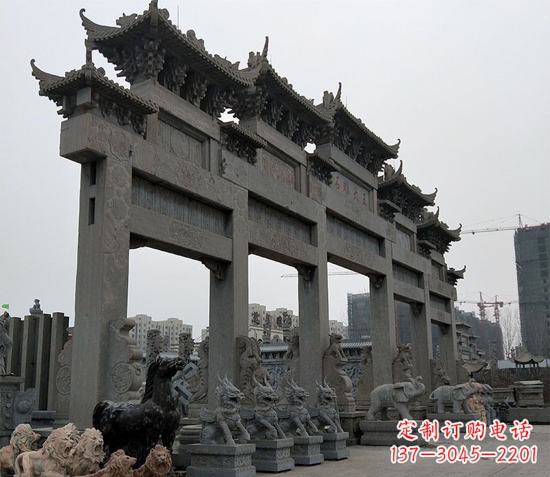 徐州大型五门仿古牌坊石雕 (3)
