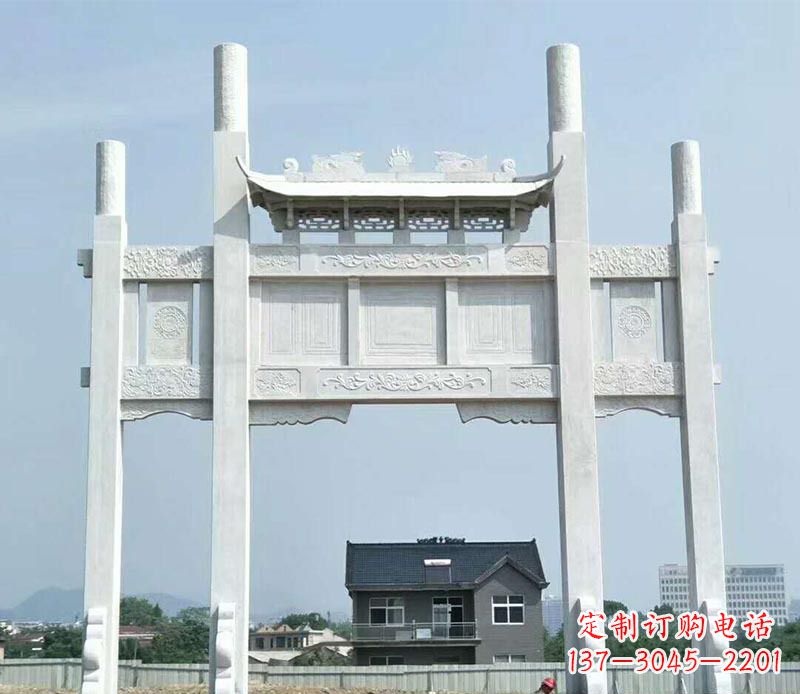 徐州道路三门牌坊石雕 (4)