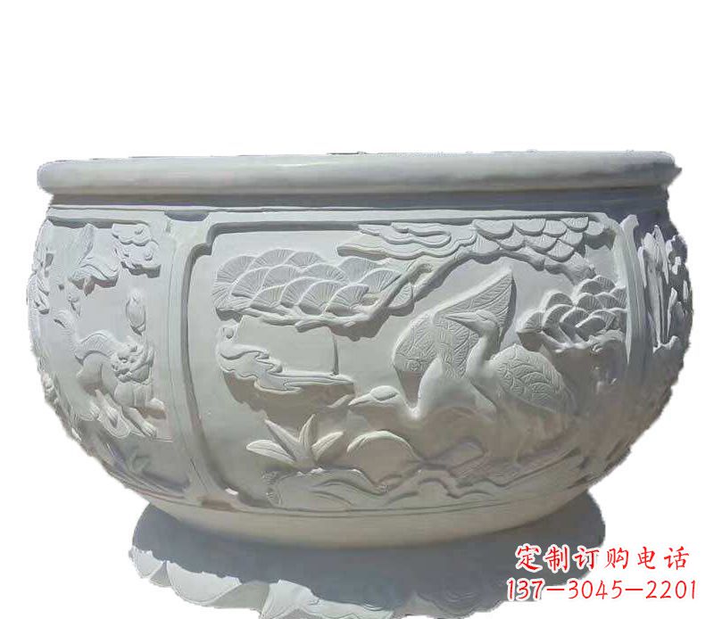 徐州仿古鱼缸石雕花盆摆件