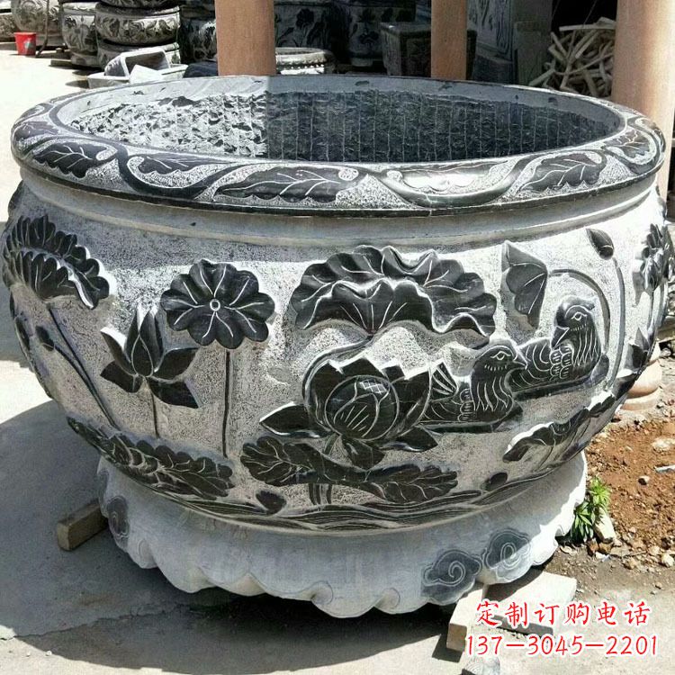 徐州极致精细仿古圆形鱼缸石雕