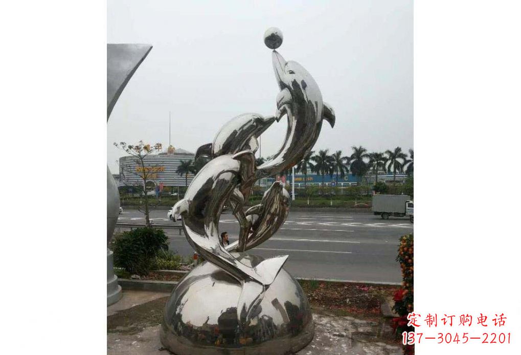 徐州海豚系列不锈钢顶球雕塑