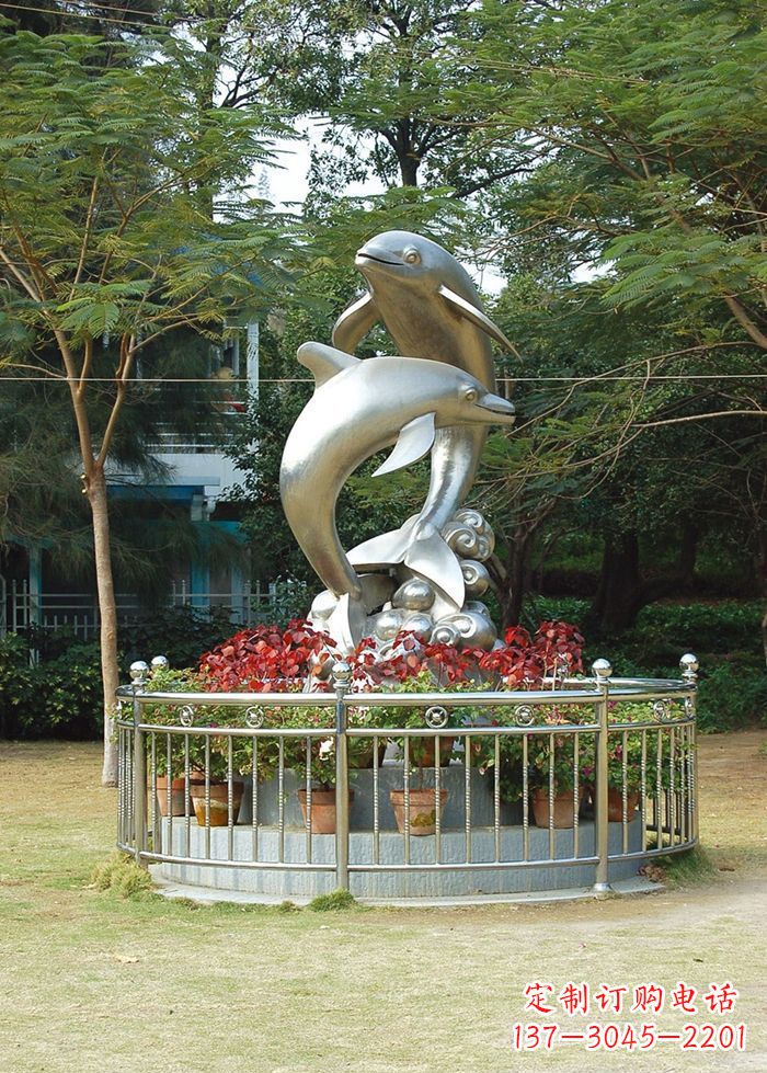 徐州不锈钢踏浪海豚雕塑