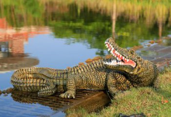 徐州金钱鳄鱼雕塑改善湿地公园水景的绝佳装饰