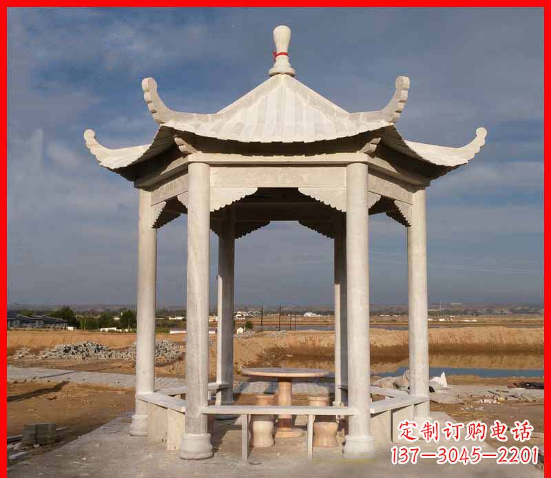 徐州公园大理石六角石雕凉亭 (2)