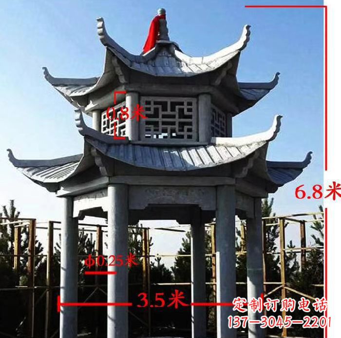 徐州杰出的大理石六角石双层凉亭雕塑