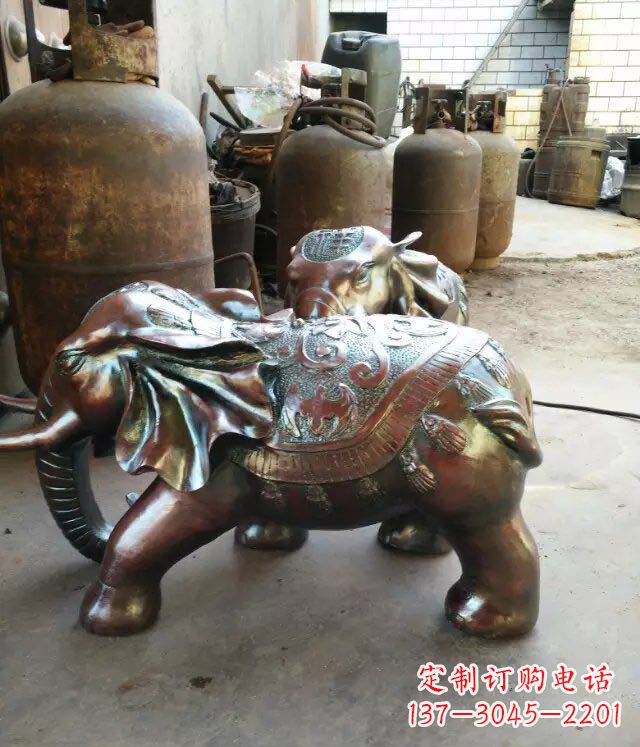 徐州公园大象招财动物铜雕 (2)