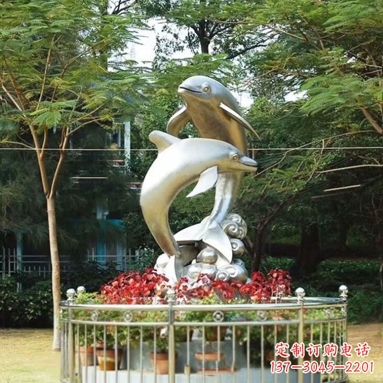 徐州公园动物海豚不锈钢景观雕塑