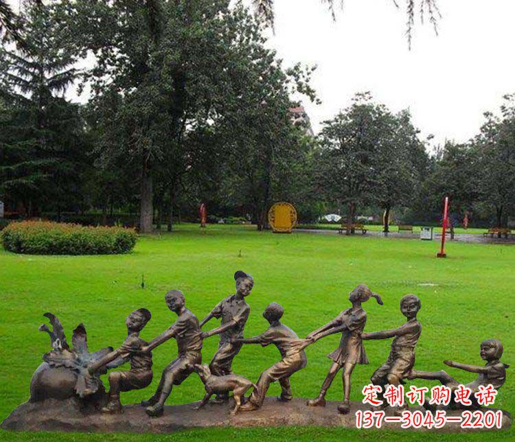 徐州公园儿童拔萝卜人物小品铜雕