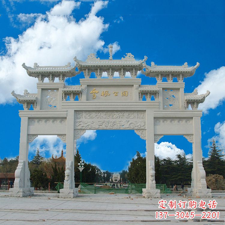 徐州传承历史的精美汉白玉三门牌楼雕塑