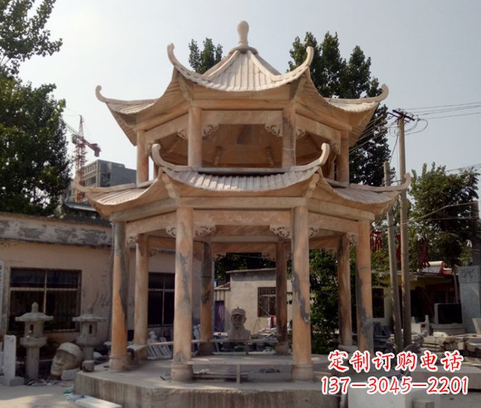 徐州精美古典双层石凉亭雕塑