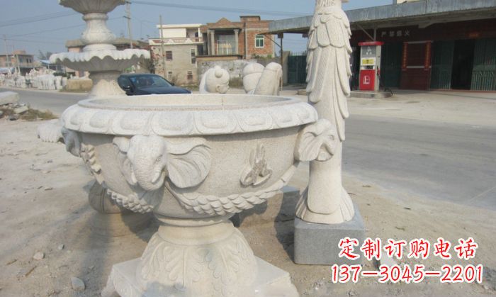 徐州公园景观象头石雕水缸