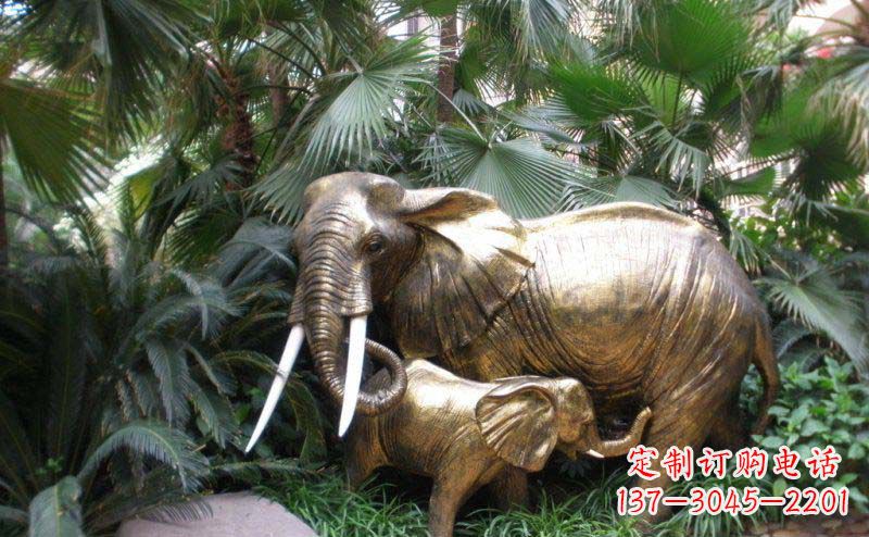徐州公园母子大象动物铜雕