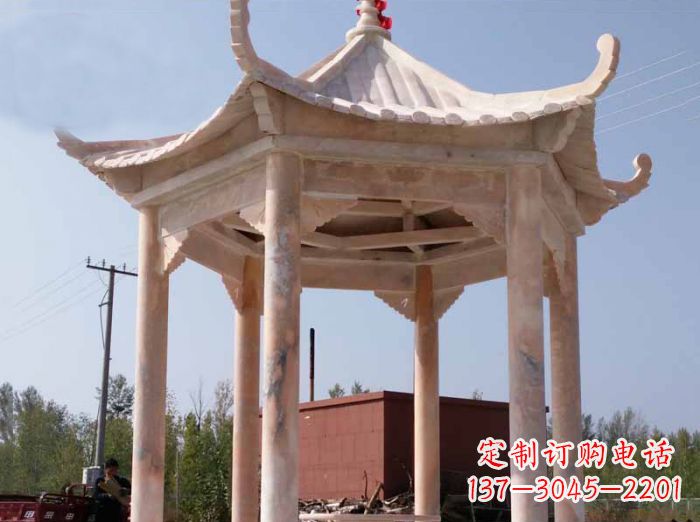 徐州公园晚霞红六角石雕凉亭 (6)