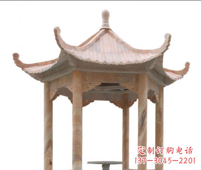 徐州公园晚霞红六角石雕凉亭 (12)